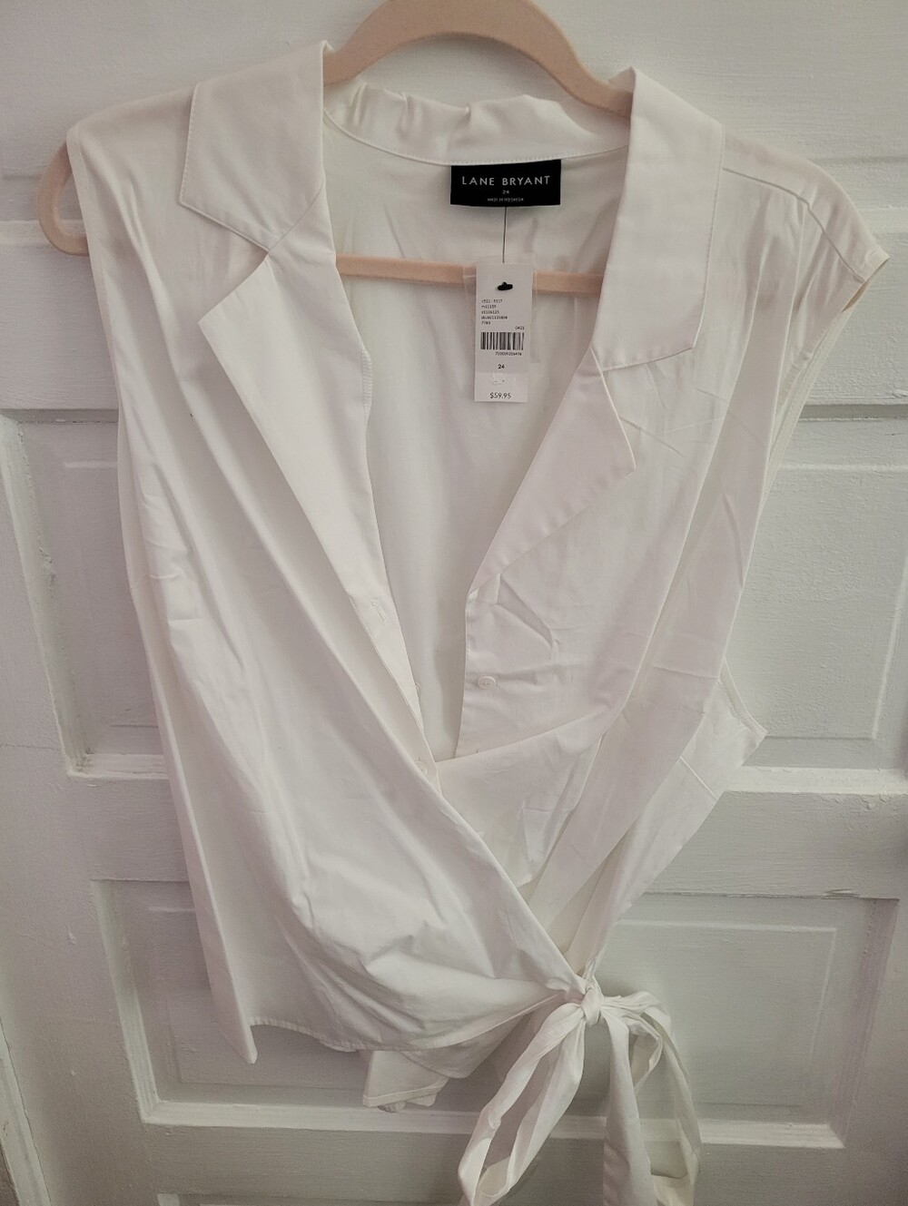 Lane Bryant White Sleeveless Tie-Waist Wrap Blouse